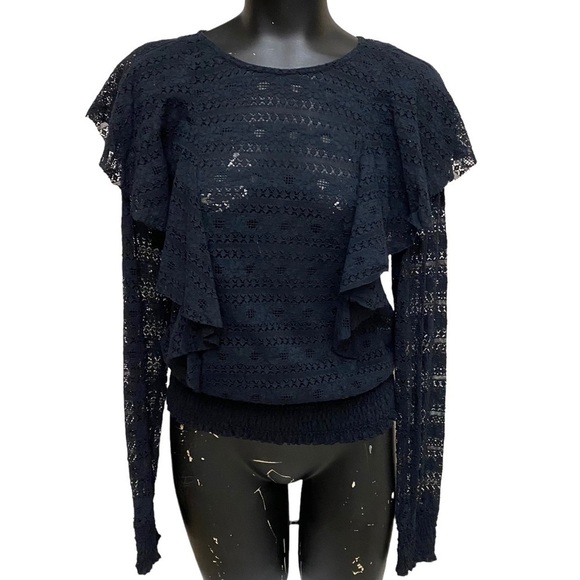 Melrose and Market Black Eyelet Ruffle Lace Top Size Small - Picture 1 of 7